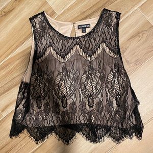 Express blouse, black lace over cream fabric